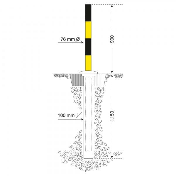 Retractable Bollard, Manual Operation, (Ø76mm x 900mm) - Urban Elements